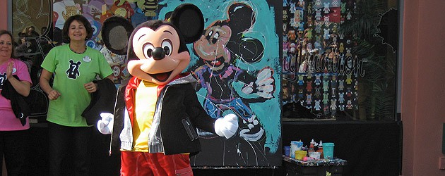 Mickey Mouse shows off dance moves at the D-Street grand opening Mickey Mouse shows off dance moves at the D-Street grand opening