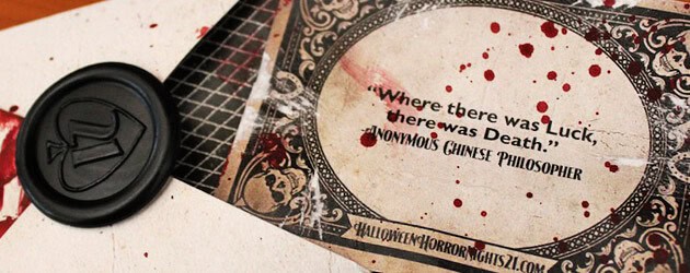 Teaser cards turn deadly with third mysterious mailing for Halloween Horror Nights 2011 from Universal Orlando
