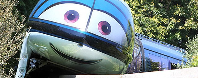 Disneyland gives monorails a ‘Cars’ facelift, adding eyes, a mouth, and a voice in promotion of Cars Land opening