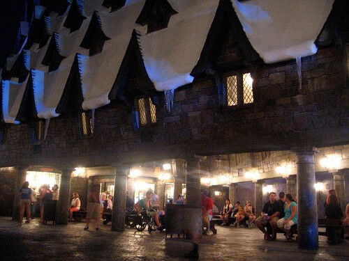 Hogsmeade Village at night in the Wizarding World of Harry Potter