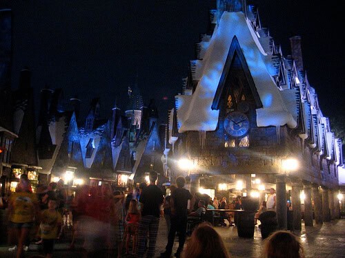 Hogsmeade Village at night in the Wizarding World of Harry Potter