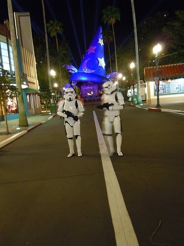 Stormtroopers in front of the Sorcerer Mickey hat