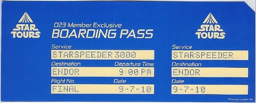 Star Tours D23 Exclusive Final Flight Boarding Pass