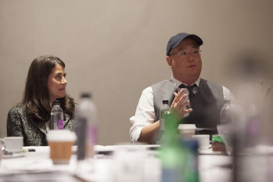 Producer Denise Ream and Director Peter Sohn attend the The Good Dinosaur Press Day in Los Angeles on November 15, 2015. Photo by Patrick Wymore. ©2015 Disney•Pixar. All Rights Reserved.