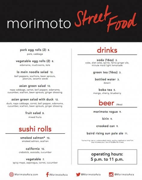 Morimoto Street Food Menu