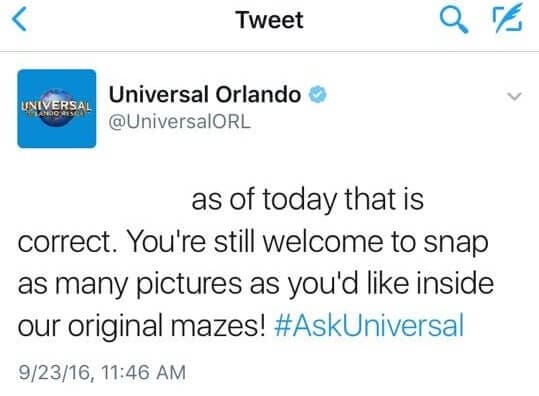 Universal Orlando tweet