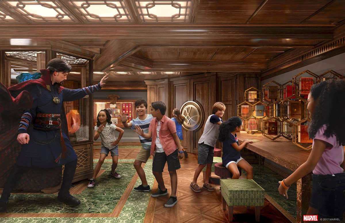 In Disney’s Oceaneer Club aboard the Disney Fantasy, young guests will learn the ways of the mystic arts with Doctor Strange in the all-new Marvel Super Hero Academy. Children will also interact with and open portals to diverse locales around the Marvel Universe and immerse themselves in an exclusive gaming experience. This new space on the Disney Fantasy debuts on the May 17 three-night voyage from Port Canaveral. (Artist Concept)